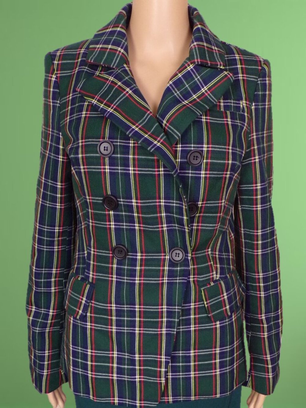 PETAL ROZ size M multicolor plaid blazer polyester/rayon/spandex hand wash